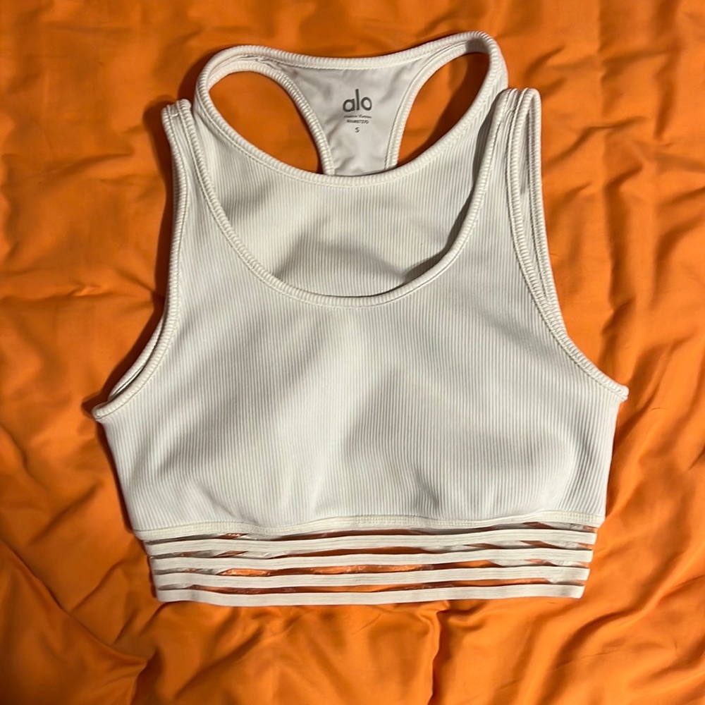 ALO Yoga White Ribbed Crop Top